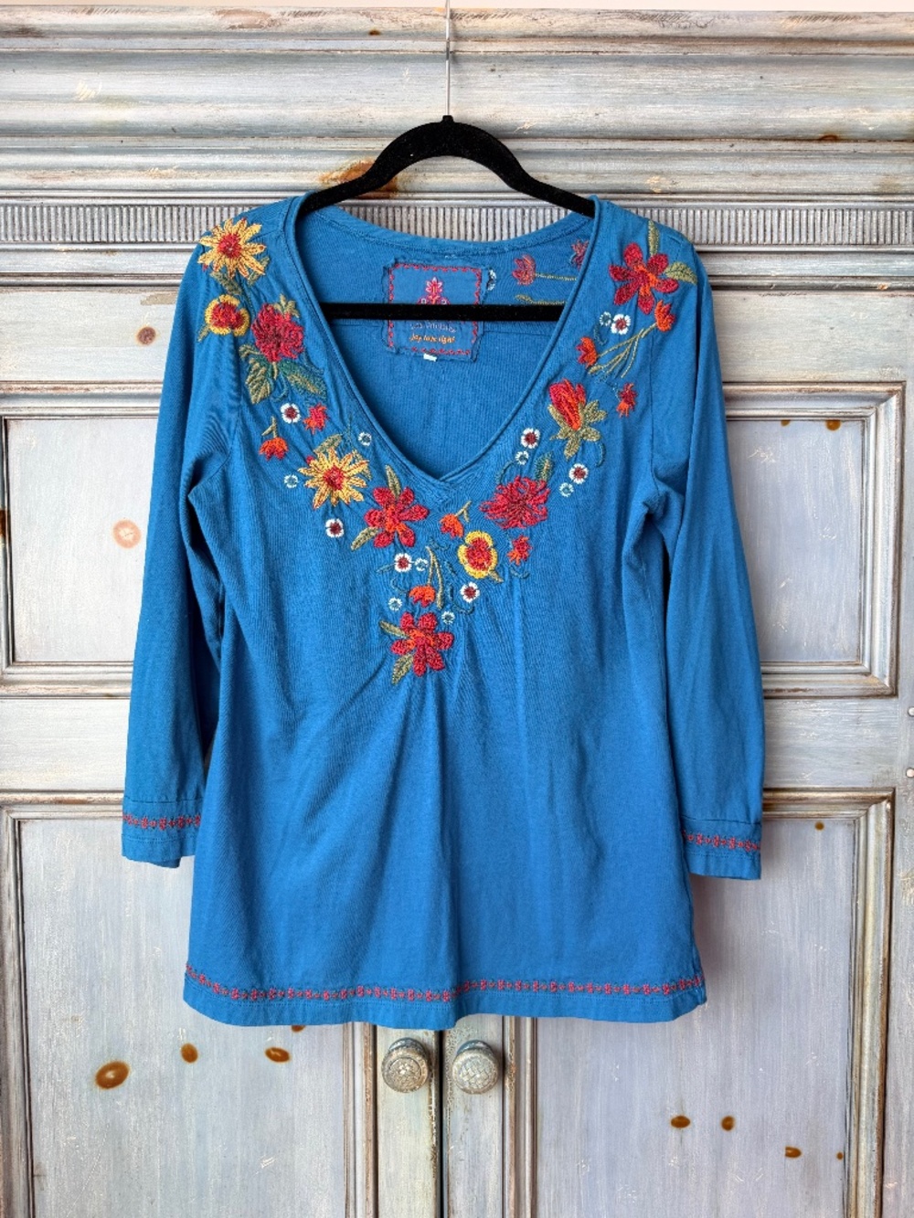 Johnny Was Viviana Tropunto Tee in Tile Blue XL